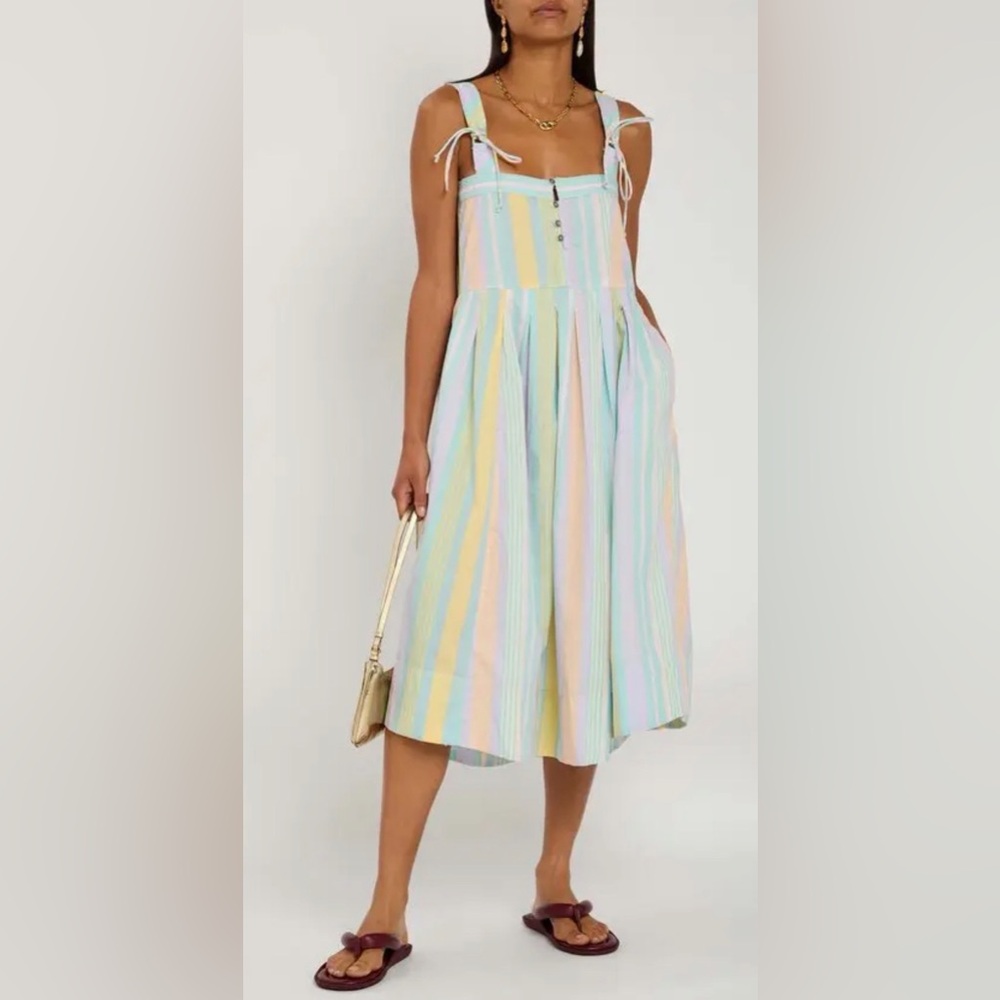 Free People Primavera Stripe Midi Dress Pastel Cotton XL